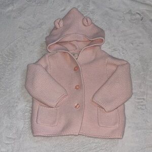 Baby Gap Pink Knit Baby Hoodie with Bear Ears 6-12 months button up 100% cotton